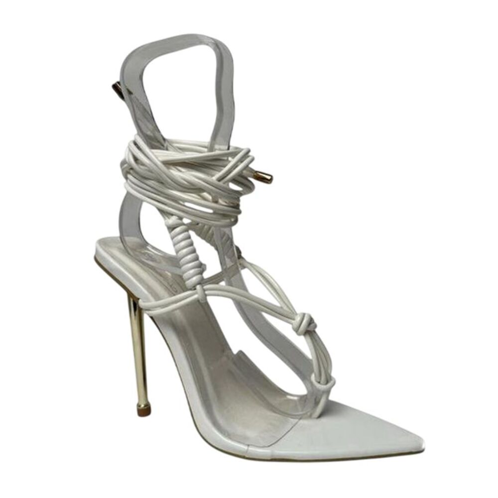 No Doubt Womens/Ladies Leather Stiletto Heel Sandals / White